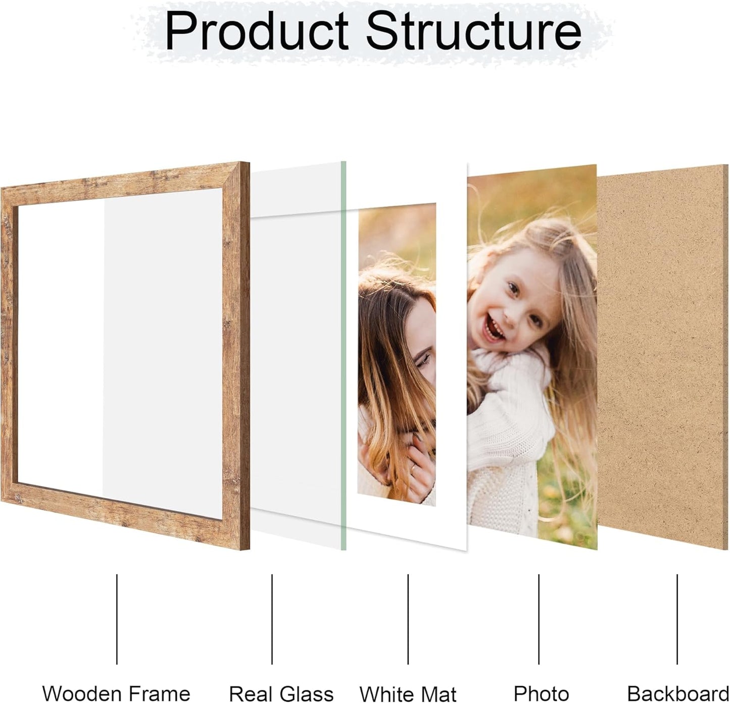 12x12 Picture Frame Set of 4, 12 x 12 Wood Photo Frames with Mat for 10x10 or 30x30cm Diamond Painting Art, Wooden Frame with Real Glass Cover for Wall and Tabletop Display,Brown