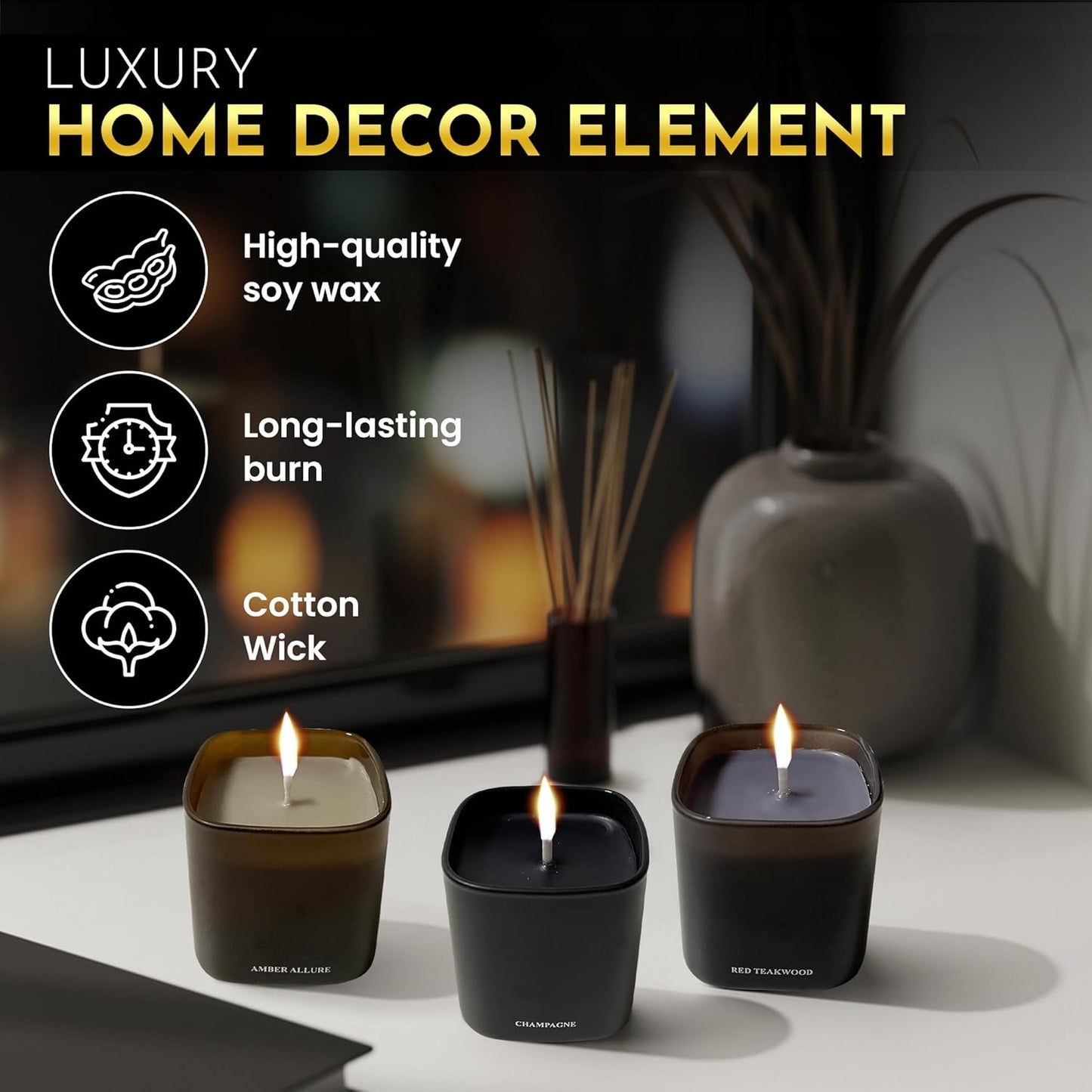 Candle Gift Set ??3 Scented Soy Candles, Clean Burn 50+ Hrs ??Flower-Inspired Scents: Amber, Red Tea Wood, Champagne ??Bulk Set for Women Giftset, 9.8oz Each, Gift Idea for Women, Home Decor, Birthday