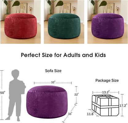 Bean Bag Chairs for Adults - Memory Foam Furniture BeanBag Chair - Kids/Teens Sofa with Soft Micro Fiber Cover - Round Fluffy Couch for Living Room Bedroom College Dorm - 3 ft, Purple