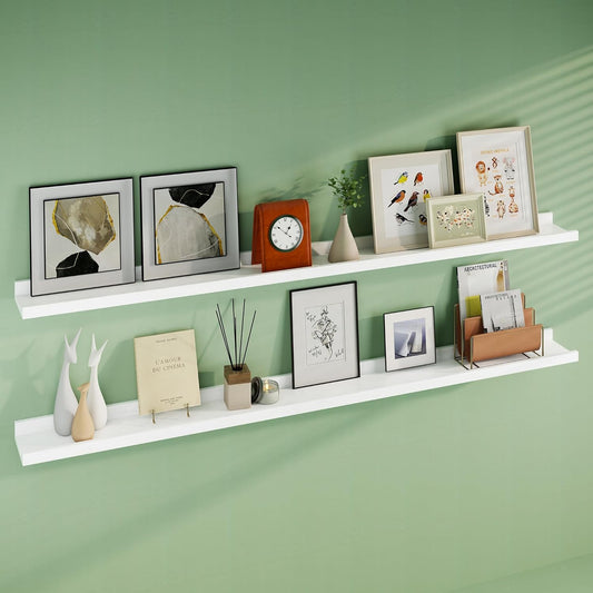 Floating Picture Ledge Shelves 72 Inch Solid Oak Wood Set of 2, Rustic Wall Storage Shelves with Lip, Kids Bookshelf, Photo & Picture Ledge Shelves for Bedroom, Living Room, Kitchen