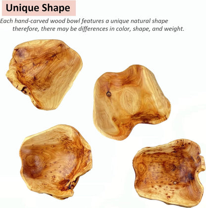 Wooden Bowl Decorative Natural Wood Fruit Bowl, Irregular Creative Wood Bowls, Rustic Hand Carved Candy Snack Keys Serving Bowls for Home Decor (Above 16" Diameter)