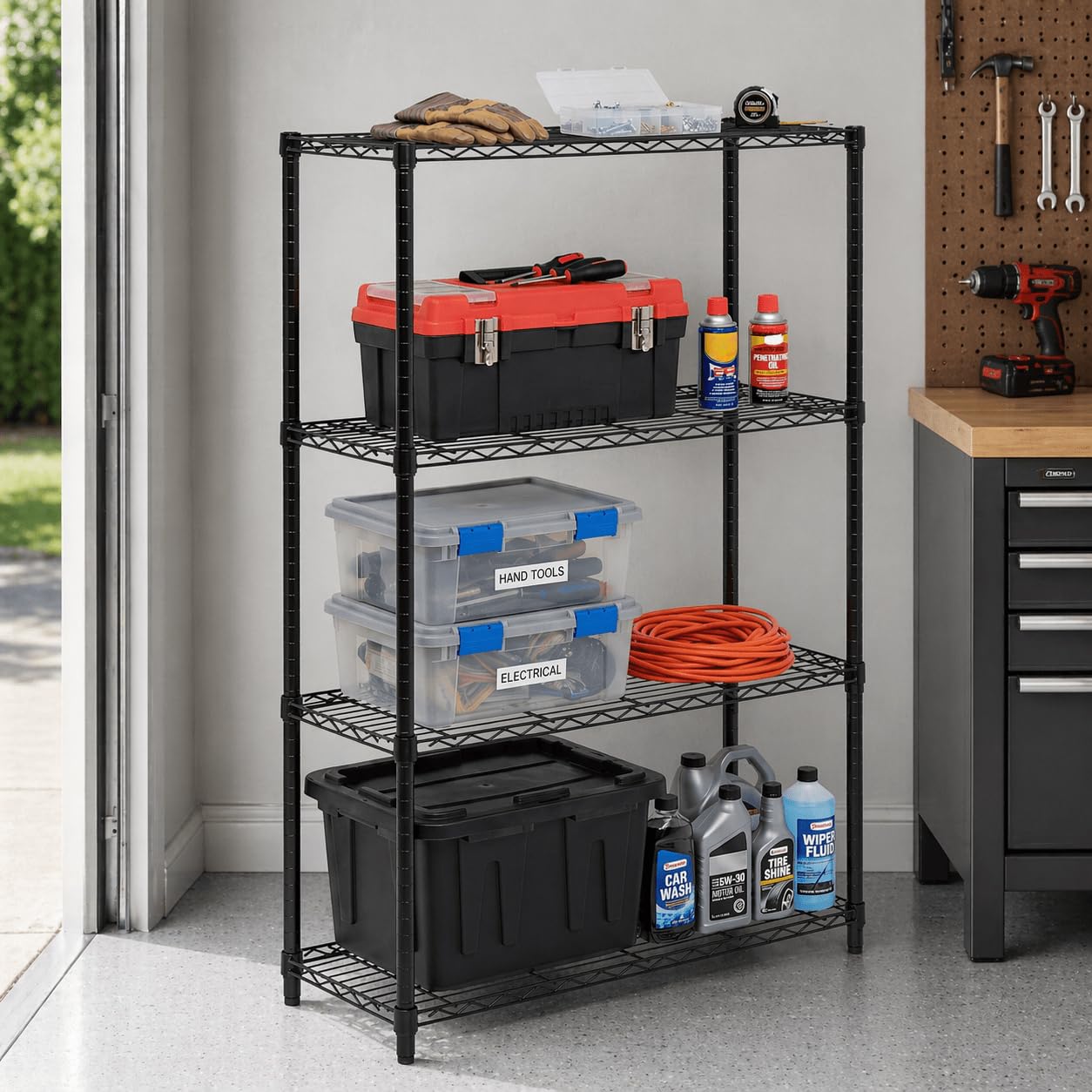 Honey-Can-Do 4-Tier Heavy Duty Adjustable Shelving Unit, 250-lb Per Shelf Metal Storage Rack, Wire