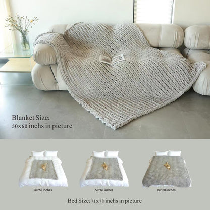 Maetoow Tighter Version Chenille Chunky Knit Blanket Throw 50×60 Inch, Handmade Warm & Cozy Blanket Couch, Bed, Home Decor, Soft Fleece Banket, Boho Thick Blankets and Giant Yarn Throws，Olive Green