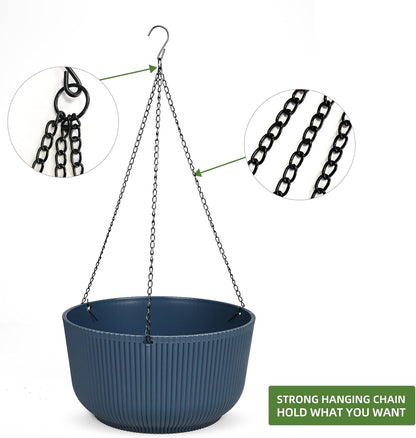 Dexceder 8.75 Inch Self Watering Hanging Planters Indoor Outdoor, Thickened Hanging Basket Flower Plant Pot (2 Pack, Deep Blue)