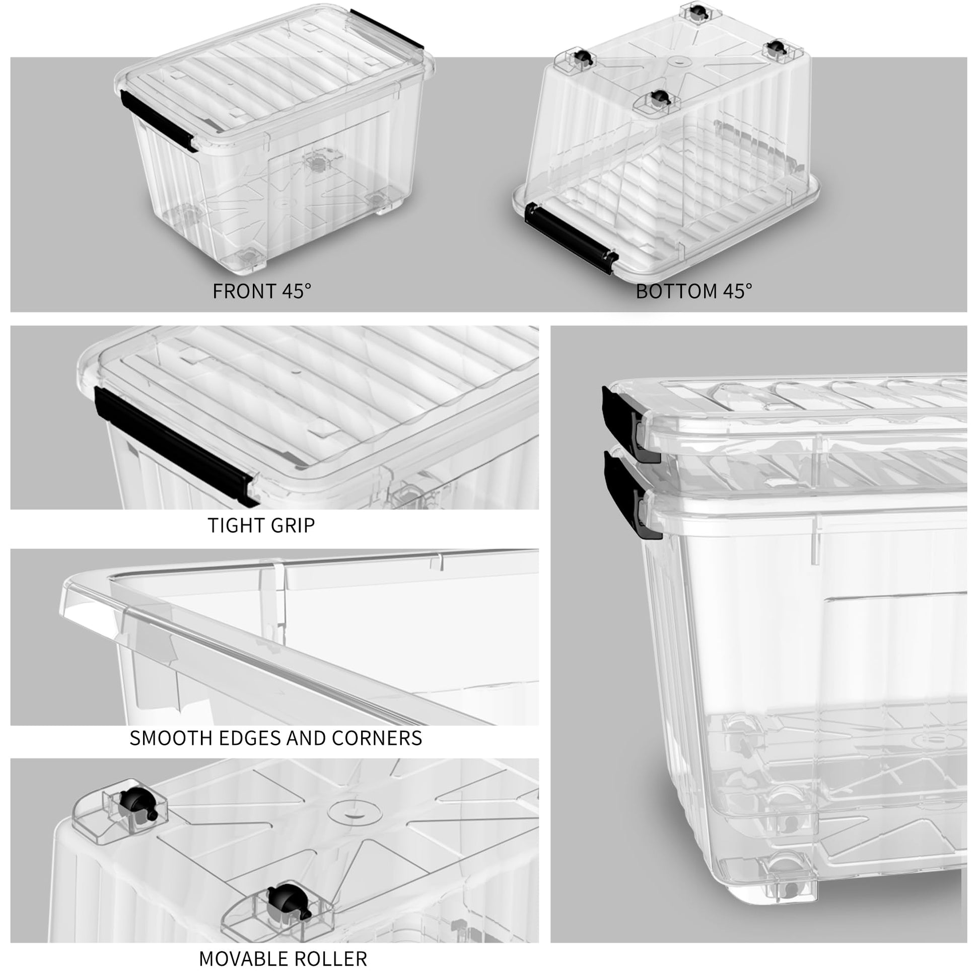 Cetomo 60Qt*4 Plastic Storage Bins, Storage Box, 4 Pack, Organizing Container with Wheels, Durable