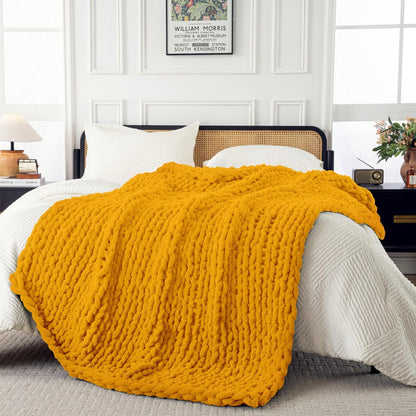 Ultra Soft Chunky Knit Blanket Throw -40x50 Hand Knitted Warm Chenille Throw Blanket, Home Decor Soft Thick Yarn Cable Knit Blanket Breathable Fleece Banket Christmas for Couch Bed Sofa Best GIF