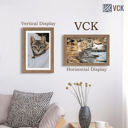 VCK 11x17 Picture Frame Set of 3 - Brown Walnut, Natural Textured Solid Wood Picture Poster Frame, Wall Gallery Frame
