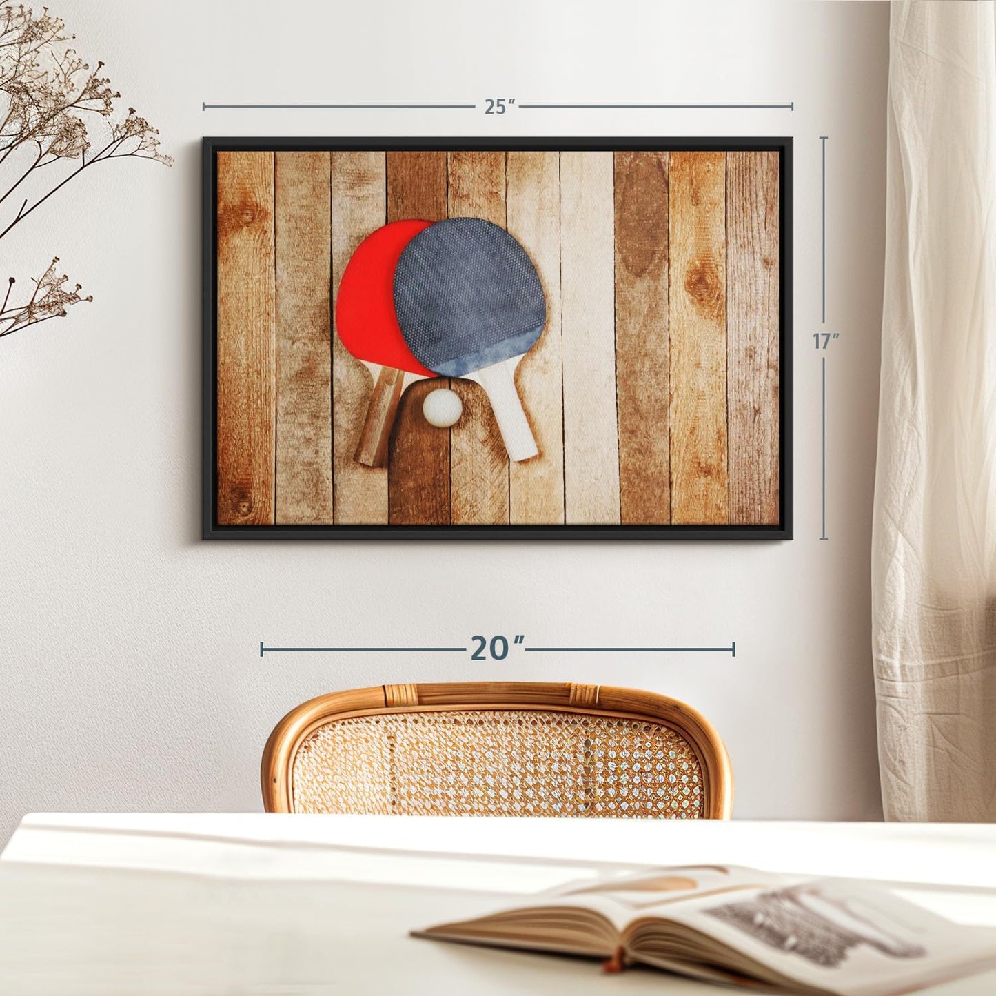 ElephantStock Ping Pong Wall Art - Horizontal Framed Canvas - 1-Piece Living Room Wall Decor - Photography Canvas Print - Brown and Red Decor for Wall - 25" X 17"