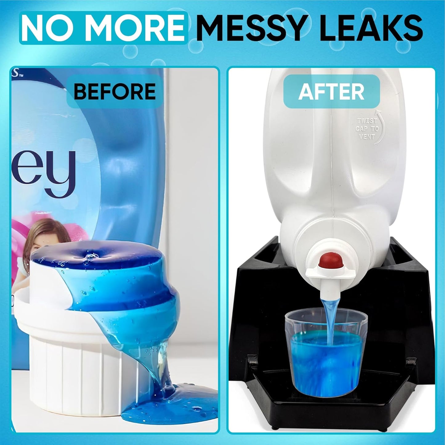 TidyFriend Laundry Detergent Dispenser with Tray & Strap, Laundry Soap Dispenser with Non-Slip Rubber Feet for Washing Room Organization, Easy Pour (Black)