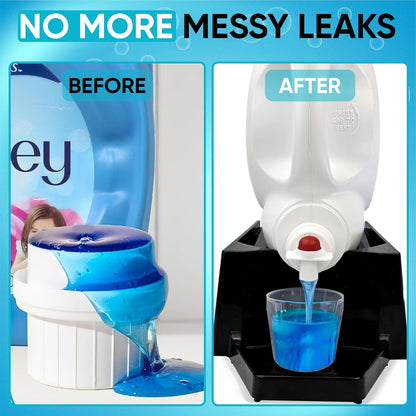 TidyFriend Laundry Detergent Dispenser with Tray & Strap, Laundry Soap Dispenser with Non-Slip Rubber Feet for Washing Room Organization, Easy Pour (Black)