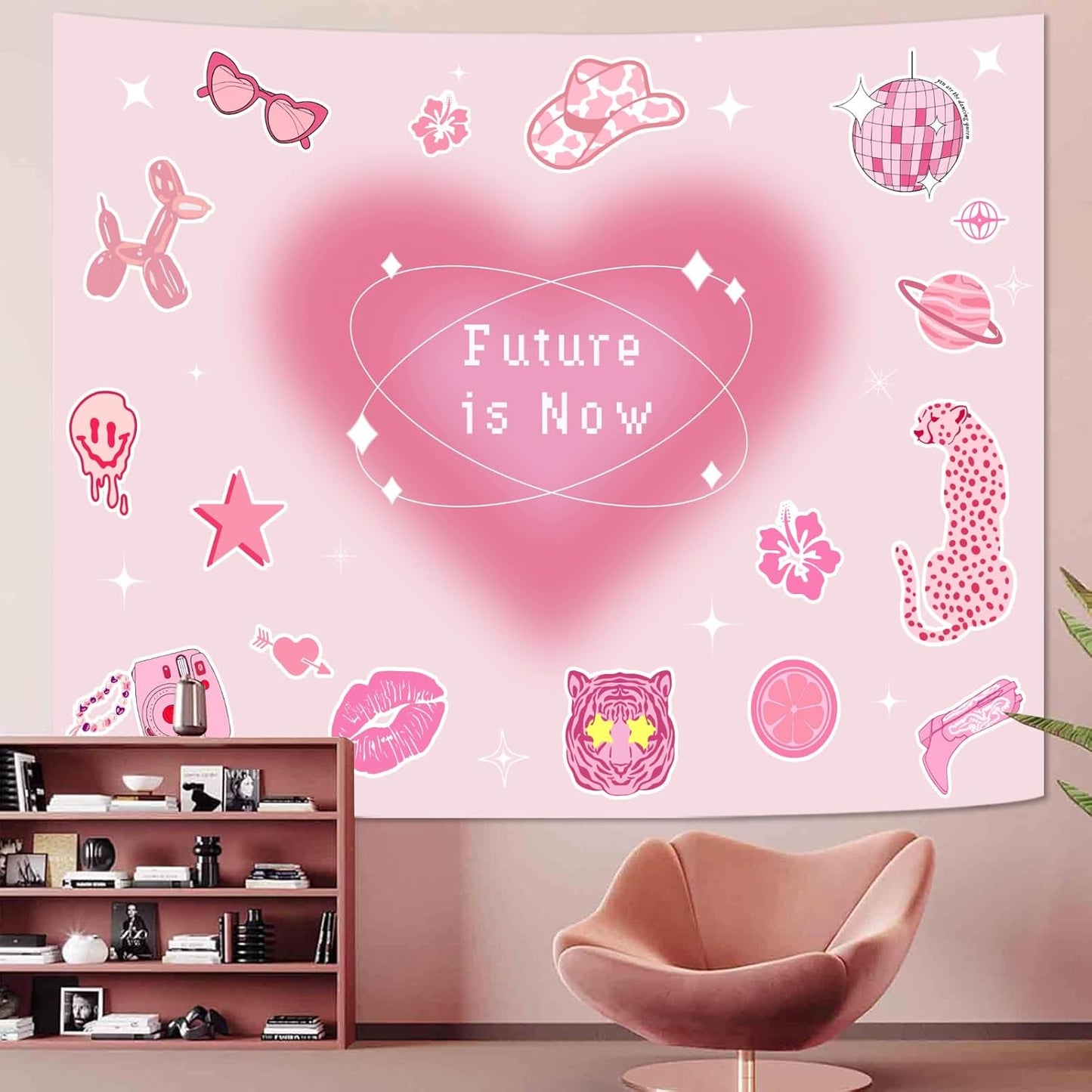 Lunerfex Y2K Tapestry Pink Wall Tapestry, Cute Tapestries for Bedroom Funny Tapestries Wall Hanging for Bedroom Living Room Decor Pink-4 44"x60"