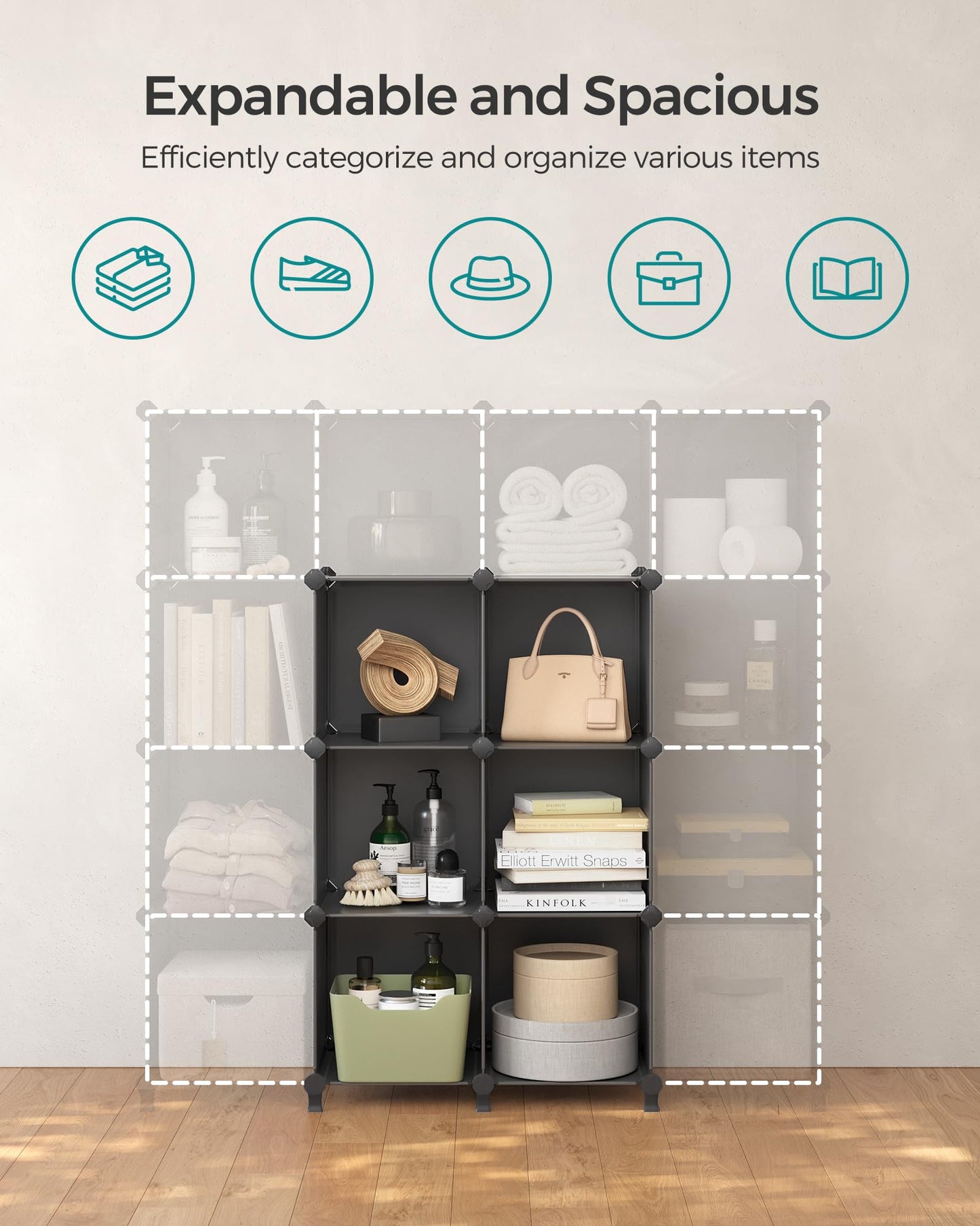 SONGMICS 6 Cube Storage Organizer, Modular Bookshelf, Plastic Shelves