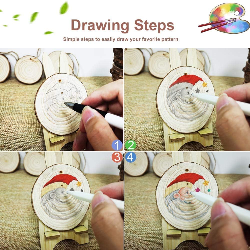 AerWo Natural Wood Slices Christmas Ornaments, 50 Pcs 2.7-3.1 Inches Small Wood Slices with Holes, Round Plain Wooden Circle Ornaments Blanks for DIY Crafts Unfinished Xmas Wooden Ornament