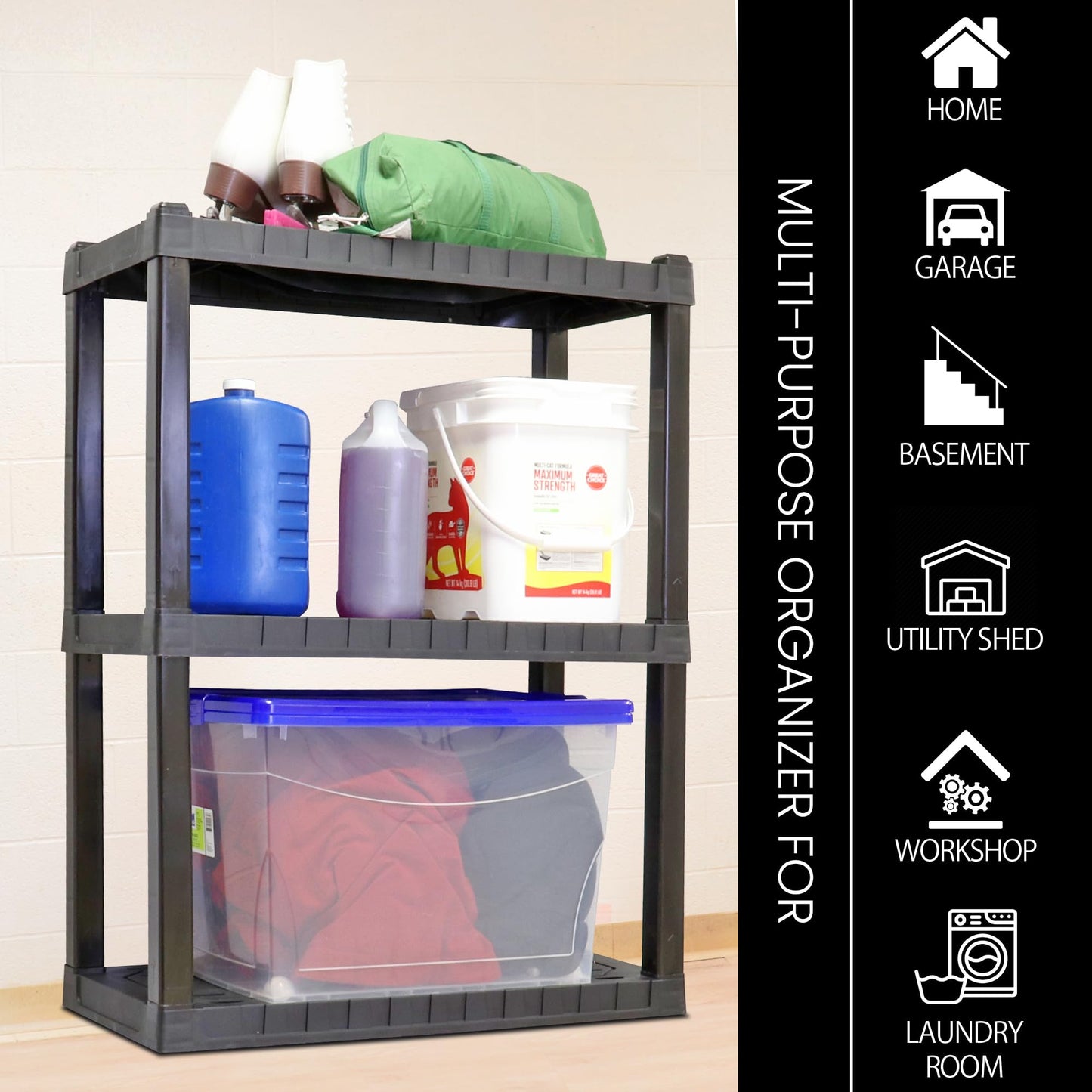 Oskar Heavy Duty Plastic Storage Shelves- for Garage, Kitchen, Bathroom Basement Kids Room