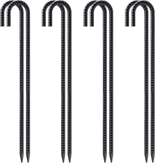 VVOKGO Rebar Stakes 24 Inch J Hook Heavy Duty Ground Anchors (8pcs), 3/8 Inch Diameter Metal Steel Extra Long Fence Stakes with Chisel Point End for Greenhouse, Gazebo, Carport, Camping Tents, Black