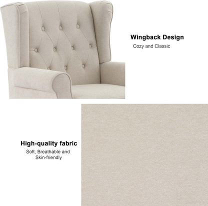 Accent Chair, Upholstered Armchair with Button Tufted High Back & Solid Wood Legs, Comfy Wingback Reading Single Sofa Chair for Small Spaces, Living Room, Bedroom