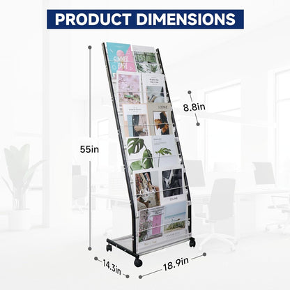 6-Tier Floor-Standing Magazine Rack with Wheels – Perfect Brochure Display Stand for Exhibitions, Offices, and Information Hubs