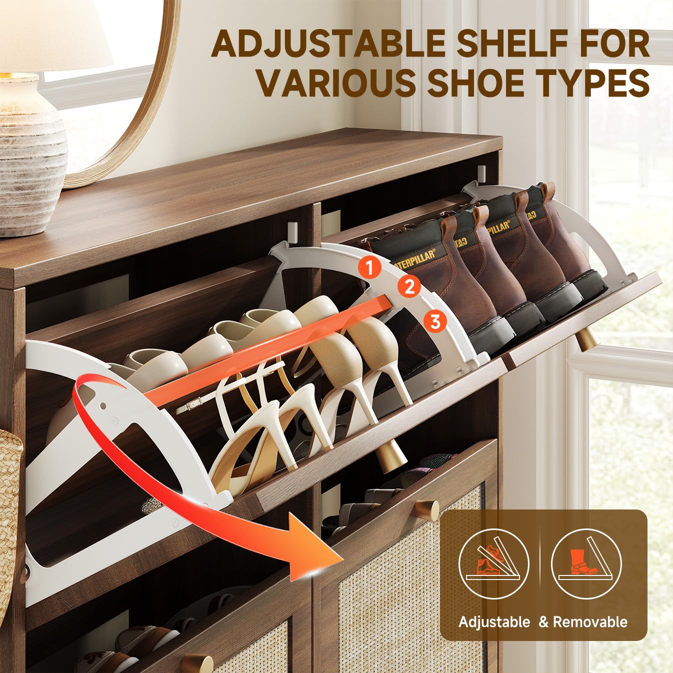 Nicetree Shoe Cabinet Storage for Entryway, 4-Flip Drawer Narrow Shoe Rack with Adjustable Shelves