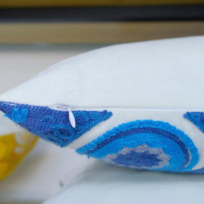 Embroidered Decorative Throw Pillow Cover, 18"x18" Set of 2, Farmhouse Pillowcase Purple Butterfly Knit Pattern Cotton Canvas Cushion Case Square Floral Pillow Case for Sofa Couch Bed Living Room