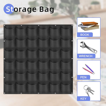 36 Pockets Hanging Planter Bags, Hanging Vertical Wall Mounted Plant Planting Grow Bags, Herb Garden Planter Outdoor Indoor Growing Bag, Gardening Vertical Greening Flower Container(1m×1m, Black)