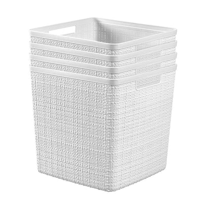 Curver Set of 4 Large Cube 17L Jute Decorative Plastic Organization and Storage Baskets - Perfect