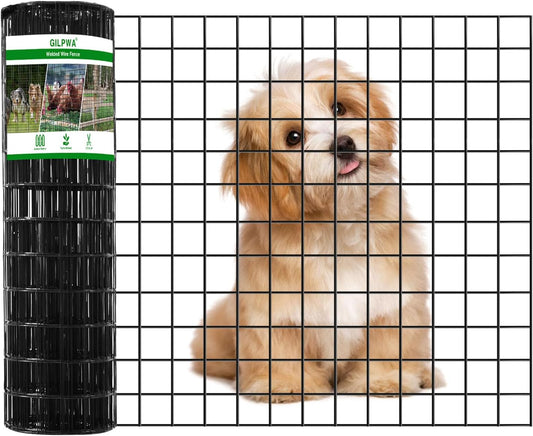 Wire Fence, 24 in(H) X 50 ft(L) PVC Coated Welded Wire Fencing 2" X 2" 16GA Garden Border Vinyl Metal Chicken Wire Fencing Mesh Roll for Yard Vegetable Plant Protection Poultry Netting Black