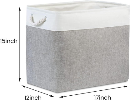 Bidtakay Large Storage Bins for Clothes Fabric Deep Baskets for Organizing Set of 2 Grey Fabric Pantry Storage Bins for Hallway Living Room Blankets 17x12x15 in Extra Large Shelf Tote Baskets