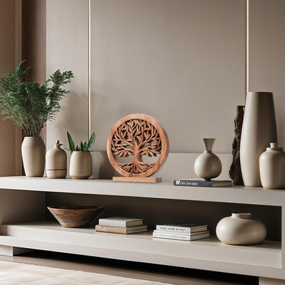 Decozen Solid Wood Tree of Life Sculpture - Home Decor, Living Room, Boho, Shelf, Coffee Table, Centerpiece Table Decorations, Mantle, Dining Table Centerpiece, Bathroom Shelf, Entryway, Farmhouse