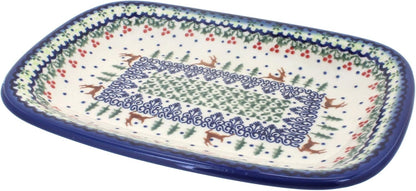 Blue Rose Polish Pottery Reindeer Delight Small Rectangular Serving Platter