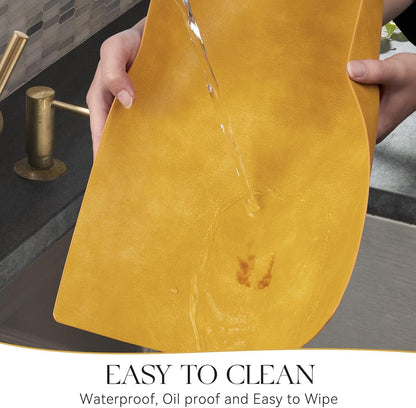 MOSAYT Vinyl Placemats Set of 12-12 X 17 Inch - Faux Leather 100% Waterproof Oil-Proof Wipeable PU Place Mats, Heat Resistant Reversible Table Mats for Kitchen, Dining, Outdoor (Yellow)