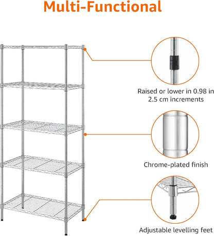 Amazon Basics 5-Shelf Adjustable, Storage Shelving Unit, (200 Pound Loading Capacity per Shelf), Steel Organizer Wire Rack, 23.2 x 13.4 x 60 inches (LxWxH), Chrome