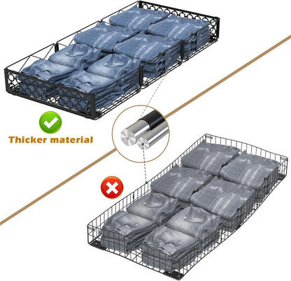 NADAMOO Large Under Bed Storage with Wheels, Low Profile Rolling Under Bed Storage Containers，Foldable Metal Under the Bed Organizer Bins for Bedroom，2 Packs