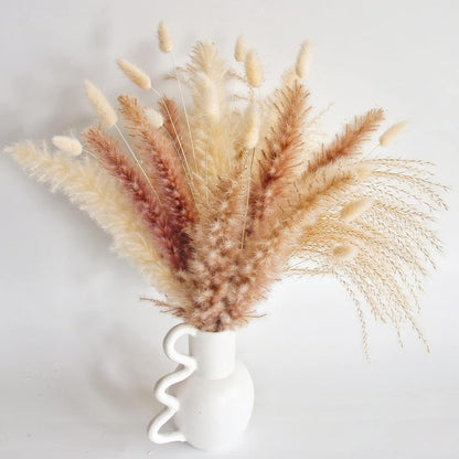 Natural Dried Pampas Grass Decor, 110 PCS Pampas Grass Contains White Bunny Tails Dried Flowers, Artificial Flowers for Bathroom Decor, Bathroom Wall Decor, Office Decor and Baby Shower Decorations