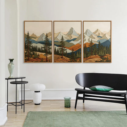 SIGNINART Vintage Mountains Framed Canvas Wall Art, Wooden Forest Wall Decor, Green Wood Pine Trees Wilderness Artwork, Metal Ridge Landscape Art Paintings for Living Room Bedroom Office 16"x24"x3