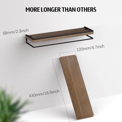 Meangood Floating Shelves Wall Mounted Set of 2, Rustic Wood Wall Storage Shelves for Bedroom,Living Room,Bathroom, Kitchen Brown