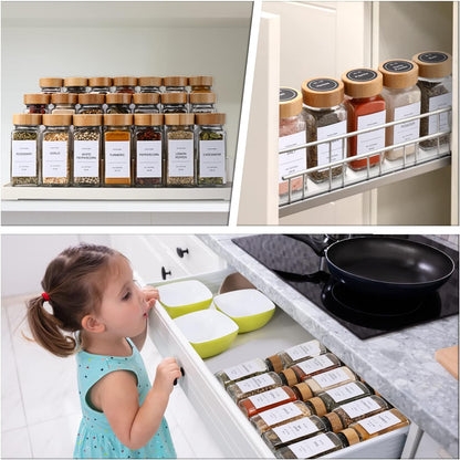 DIMBRAH Spice Jars with Label 24Pcs,Seasoning Containers,Glass Spice Jars with Bamboo Lids,Kitchen Essentials,Spices Container Set,Kitchen Set,Seasoning Organizer,Spice Rack Organizer for Cabinet
