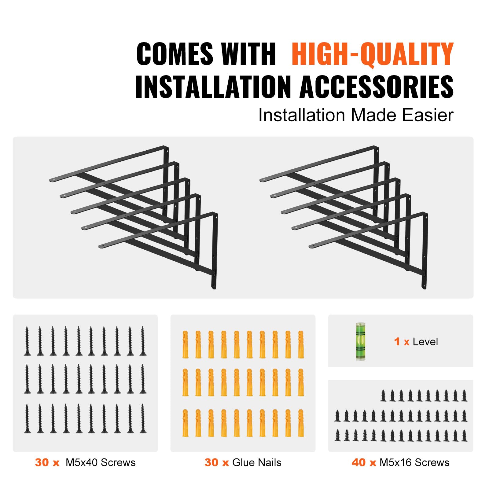 VEVOR Shelf Bracket, 12 x 8 in 10 Pcs, Heavy Duty Floating Shelf Brackets, 3mm Thick Matte Black