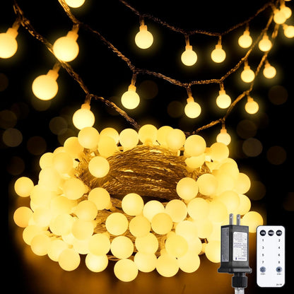 JMEXSUSS 100 LED Connectable Globe String Lights Indoor Bedroom, 33ft Warm White Christmas String Lights Plug in with Remote, 8 Modes Hanging Fairy Lights Outdoor for Room Classroom Dorm Party Decor