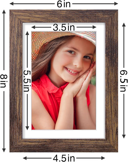 Vittanly 5x7 Picture Frames Set of 9, Shatter Resistant Plexiglass, Display 4x6 Pictures with Mat or 5x7 without Mat, Photo Frames for Wall or Tabletop, Engineered Wood, Brown