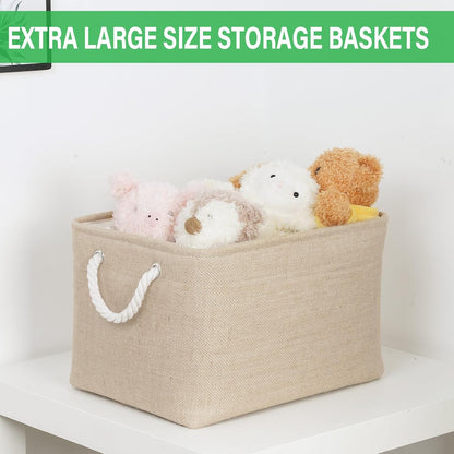 Bidtakay Large Storage Baskets for Shelves 3 Pack Fabric Storage Bins for Organizing Linen Collapsible Organizer for Closet-Flaxen