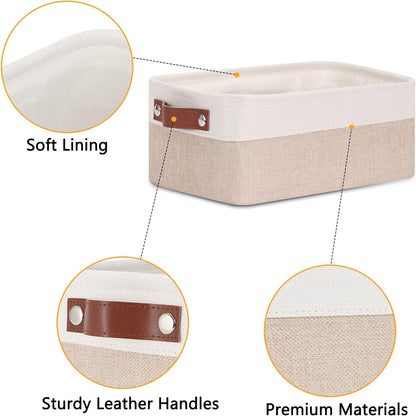 DULLEMELO Small Storage Bins, Storage Baskets for Organizing, Collapsible Rectangular Fabric Baskets for Shelves, Closets, Nursery, Home, Office, Empty Gift Baskets (6-Pack, White&Khaki)