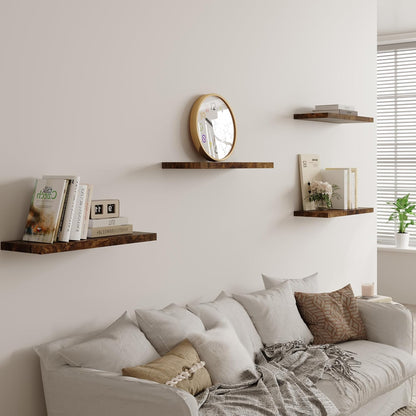 Wall Shelf Set of 2, Rustic Brown Floating Shelves 30 in W x 10 in D x 1 in H, Wooden Floating Wall Shelf with Invisible Brackets for Living Room/Bedroom/Bathroom/Kitchen Storage and Decor