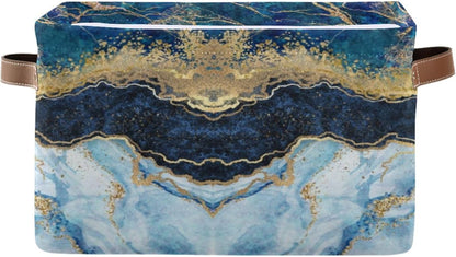 susiyo Storage Baskets for Shelves,Storage Bins for Organizing Shelf Nursery Toys, Decorative Linen Fabric Bins Cube with PU Handles 1 Pack，Blue Marble