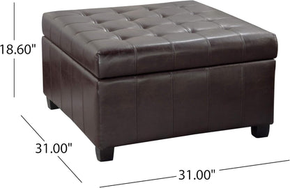 Christopher Knight Home Alexandria Bonded Leather Storage Ottoman, Marbled Brown , 31” x 31”x 18.6”