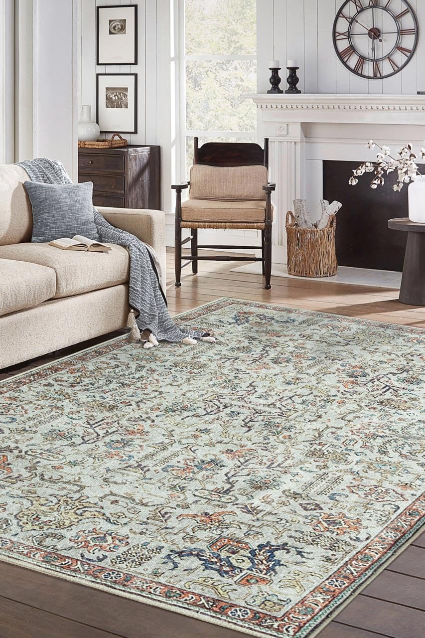 Keen Home Design 10x14 Rug - Machine Washable Area Rug with Non-Slip Backing, Ideal for Living Room, Dining Room, Bedroom - Vintage, Easy Clean, Durable, Low Pile Rug - (9'7" x 14')