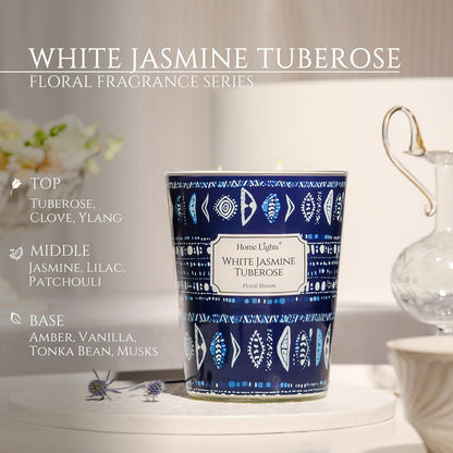 HomeLights Scented Candles for Women & Men, 34oz Candle Jars Aromatherapy 3-Wick Candle, Ideal for Bohemian Natural Textures Home Decor and Gifts, White Jasmine Tuberose