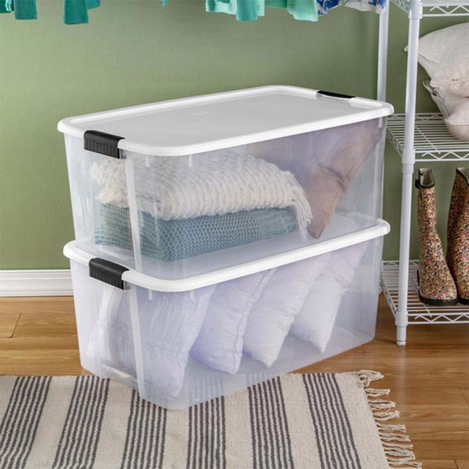 Sterilite 4-Pack Ultra Latching Box, Storage Bins with Lids, Clear Plastic, 116 Quart - Heavy-Duty