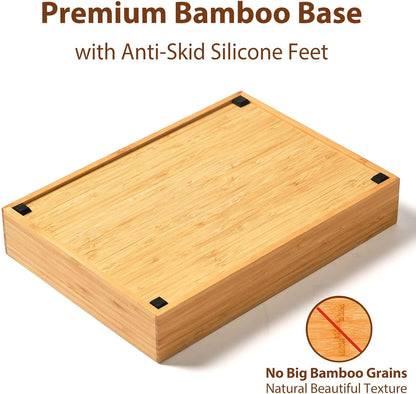 Umilife Kitchen Drawer Organizer, 10 Inch Silverware Utensil Tray Holder, Extra Deep, with Non-Slip Feet & Grooved Drawer Divider, 5 Slots Total Bamboo Wood Caddy for Flatware Cutlery Knives