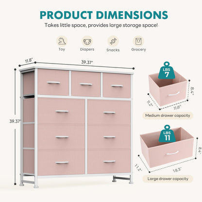 OLIXIS 9 Drawer Pink Dresser for Bedroom, Closet Organizers and Storage