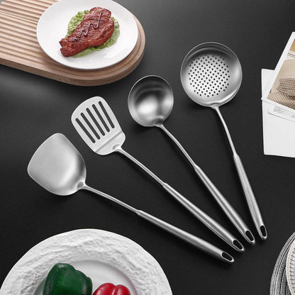15" Wok Spatula and Ladle,Skimmer Spoon, Slotted Turner Spatula,304 Stainlss Steel Matte Kitchen Utensils Set,4PCS Wok Accessories,Cooking Utensils Tools